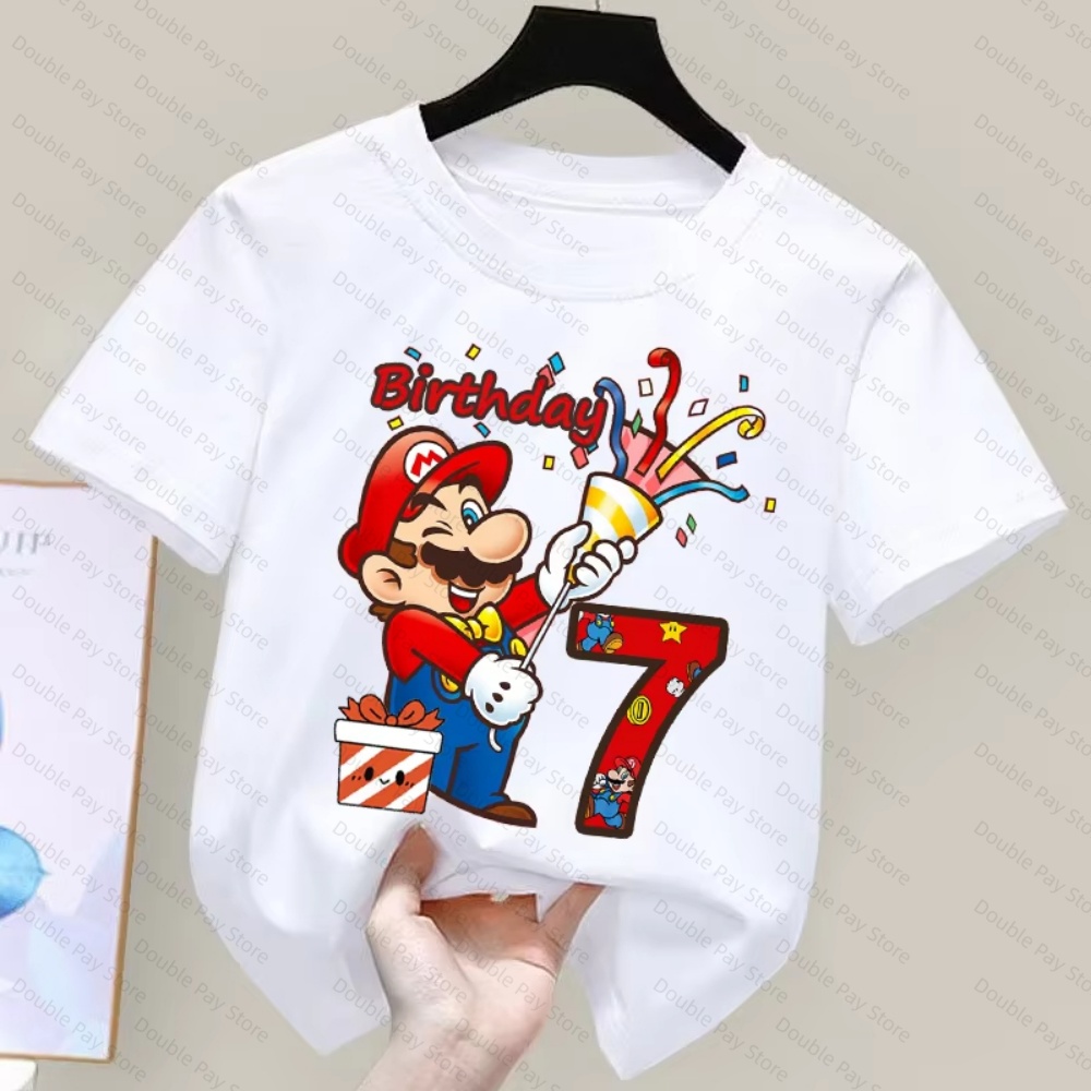 Summer Clothing Kids Boys - Kids Cartoon Mario Birthday Number T-Shirt