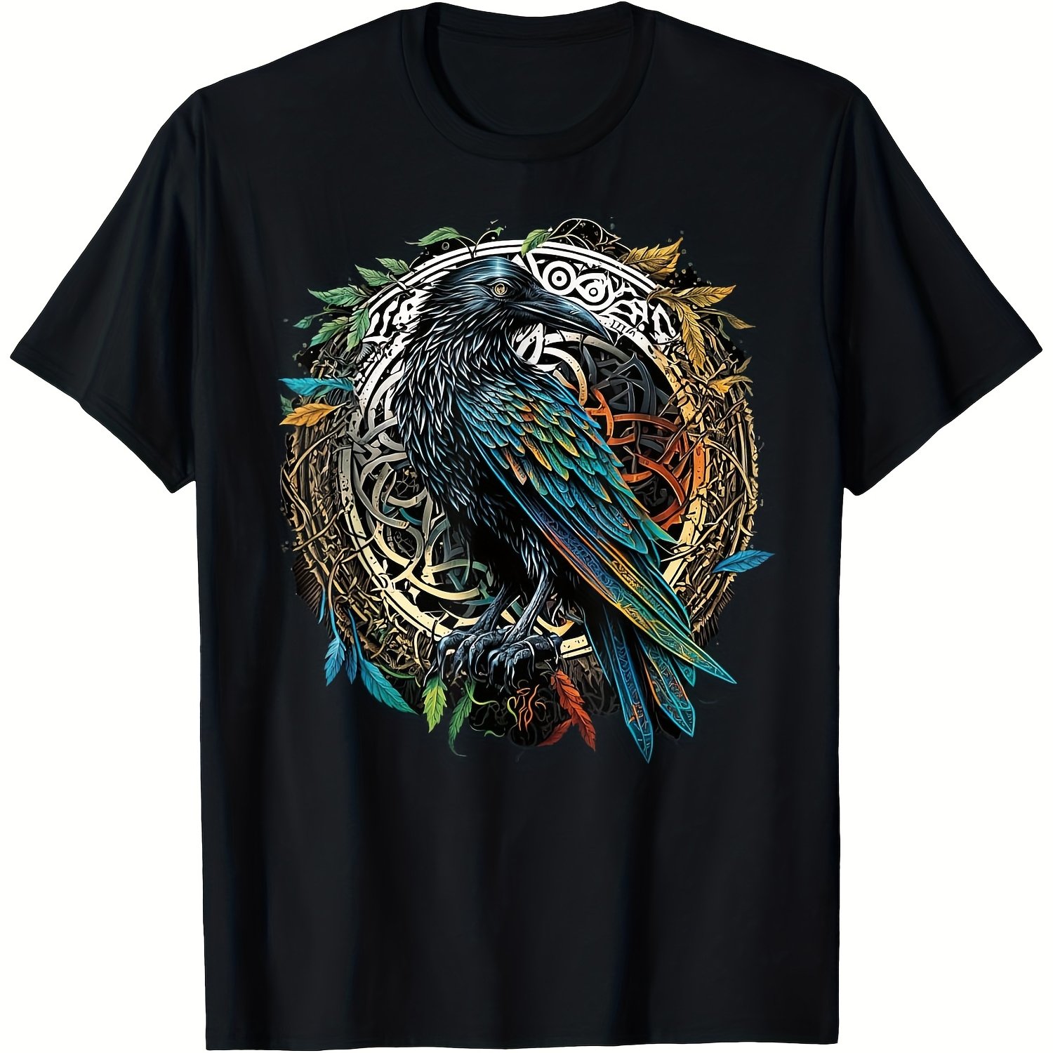 Summer Viking Clothing - Women's Viking Raven Pattern T-shirt,Odin's Midgard