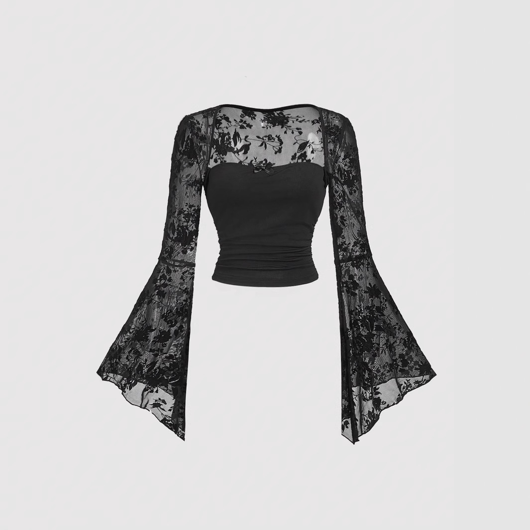 Summer Grunge Clothing - Gothic Sexy Lace Mesh Flared Long