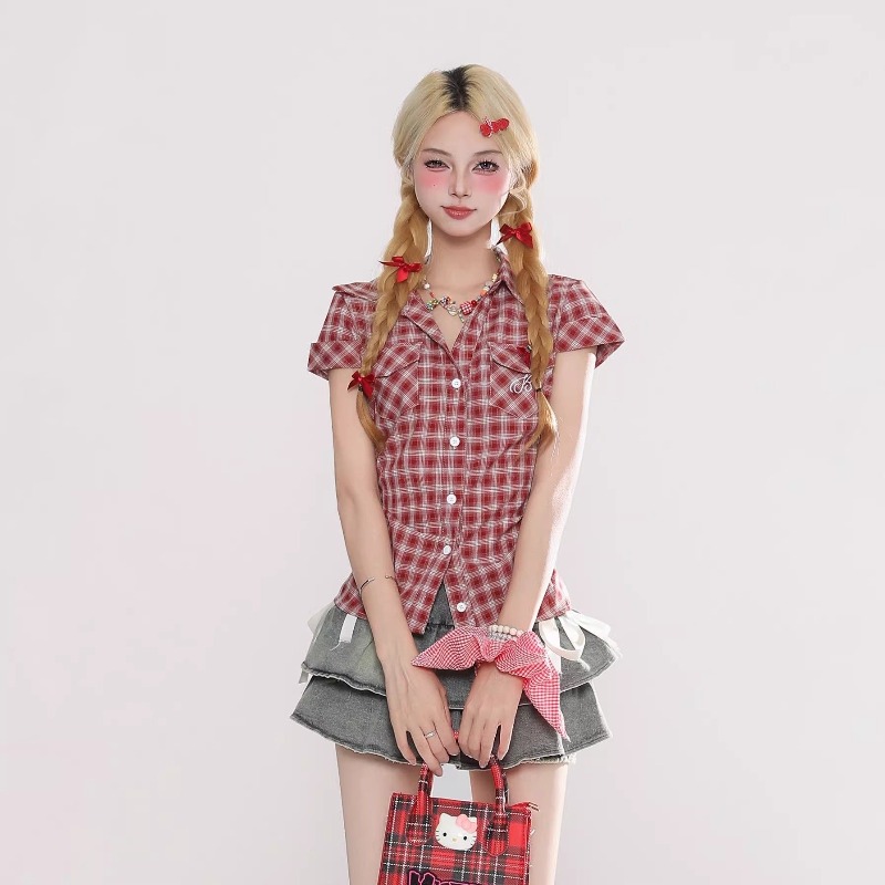 Summer Grunge Clothing - Harajuku Vintage Gothic Plaid Shirt Women