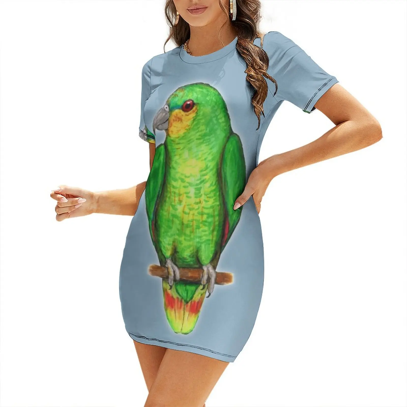 Summer Clothing Amazon - Orange winged amazon parrot Short-Sleeved Dress