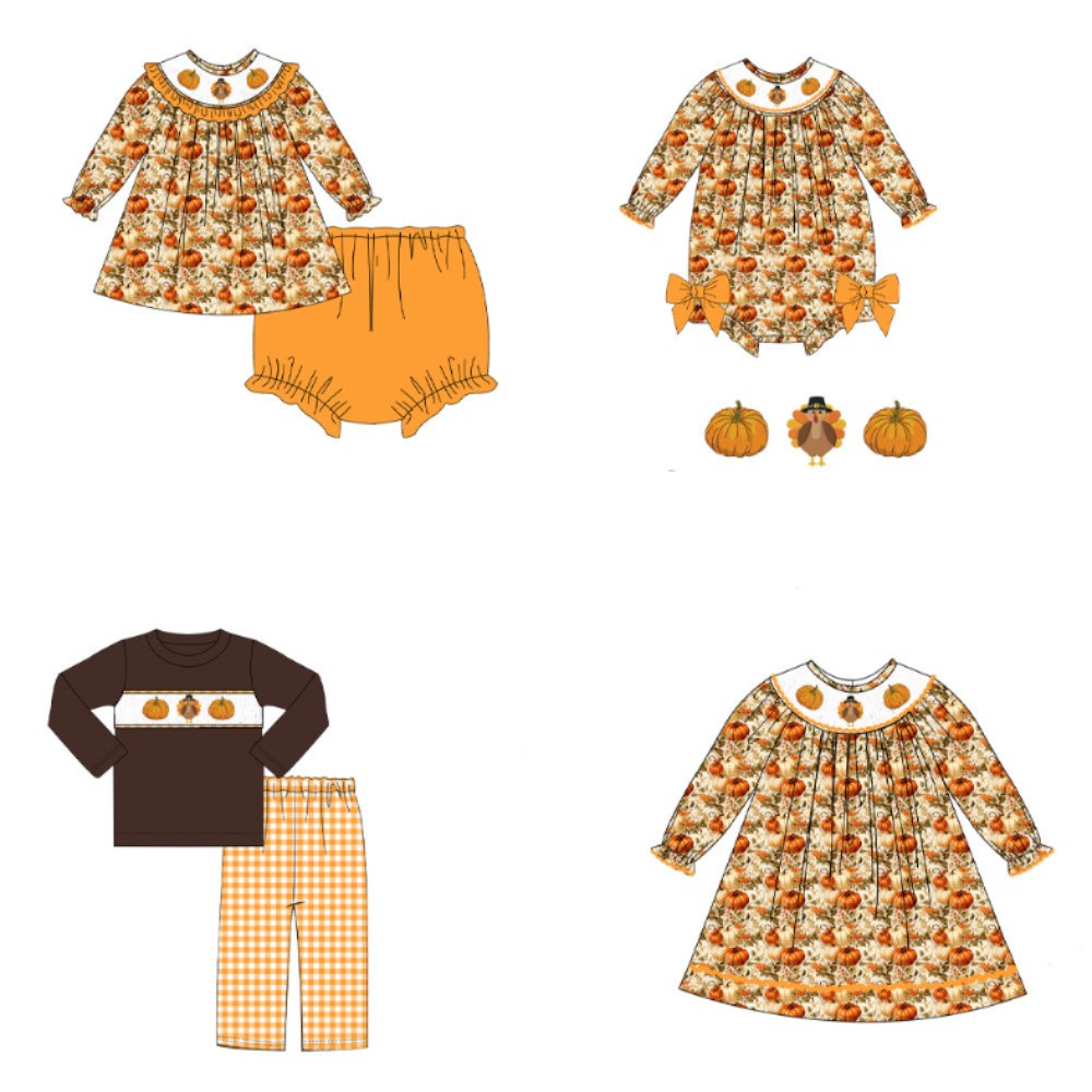 Summer Clothing Boutiques - Autumn Print Children's Clothing Thanksgiving Pumpkin