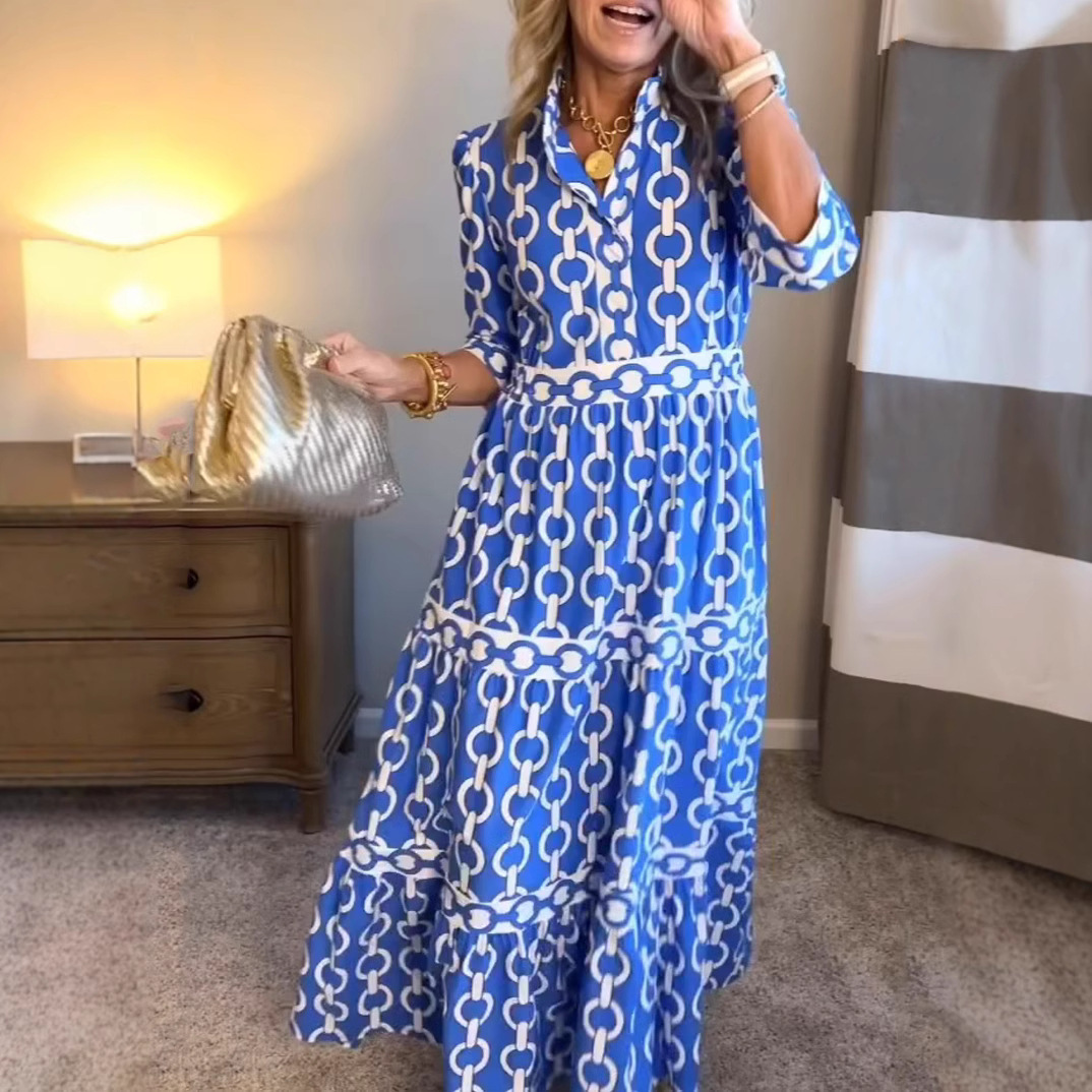 Summer Clothing Amazon - Geometric Print Long Dress Summer Spring