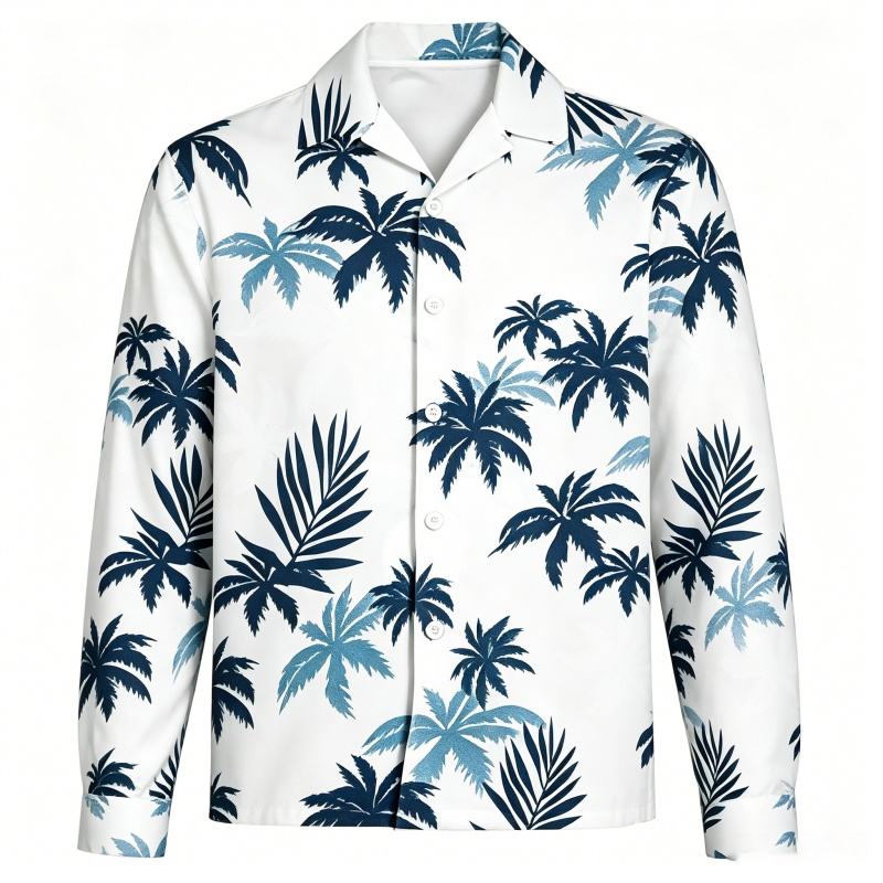 Beach Shirt Hawaiian - Mens Beach Vacation Long Sleeve Hawaiian