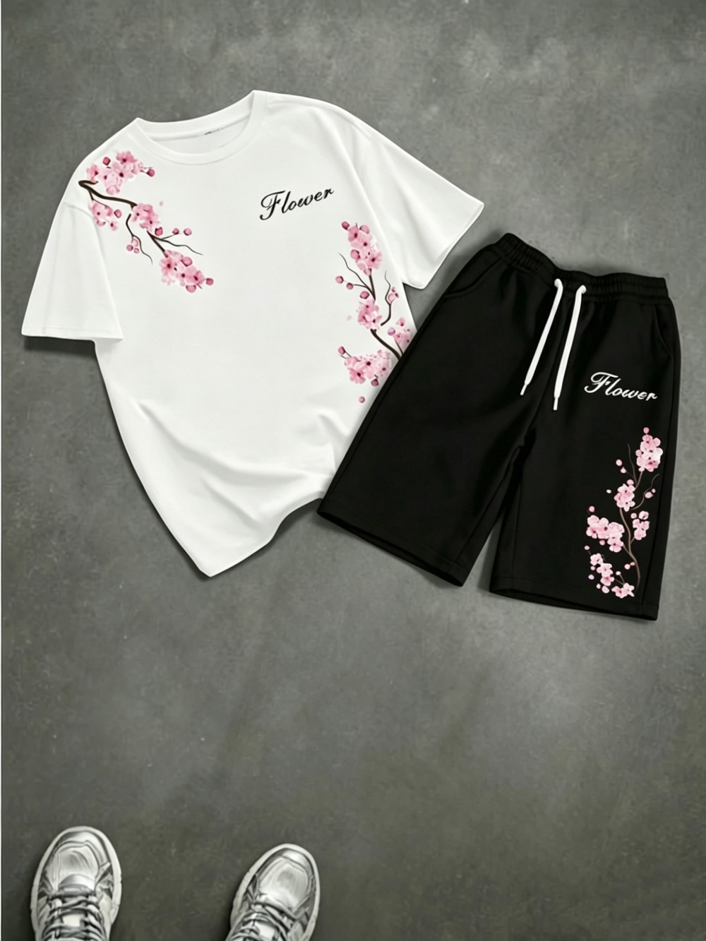 Summer Clothing For Young Men - Men's Summer Cherry Blossom Letter Printed