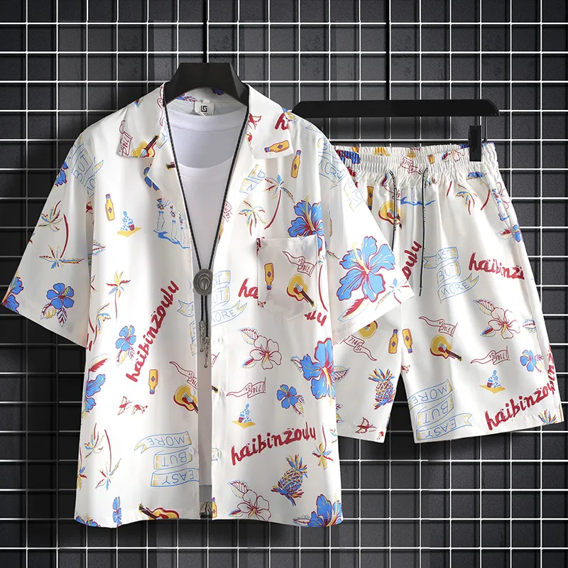 Beach Shirt Hawaiian - Men Hawaiian Print 2 Piece Set