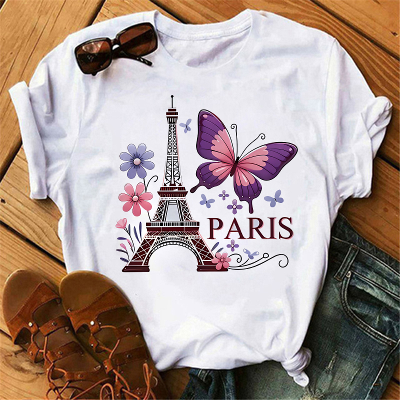 Summer Clothing In Paris - 90s Color Flower Butterfly Paris Design
