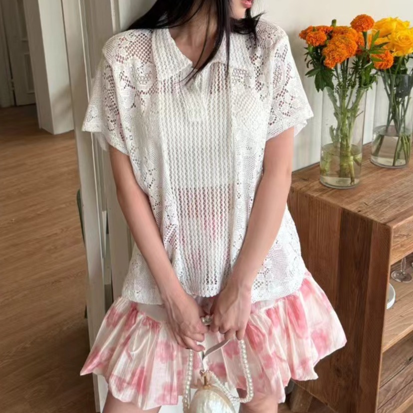 Summer Clothing Online Shopping - Retro Collar Lace Shirt Women's Cotton