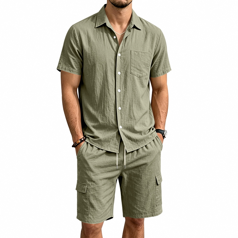 Summer Clothing Trend - Men Summer American Linen Two Piece