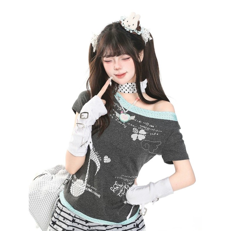 Kimutomo Women T Shirts Polka  - đánh giá và giá Summer Grunge Clothing