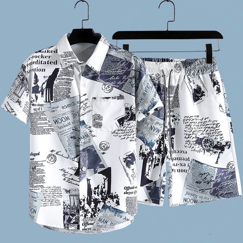 Men's Newspaper Printed 2-piec - đánh giá và giá Beach Shirt Hawaiian