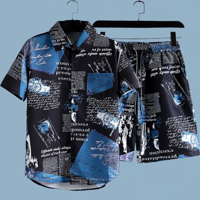 Men's Newspaper Printed 2-piec - đánh giá và giá Beach Shirt Hawaiian