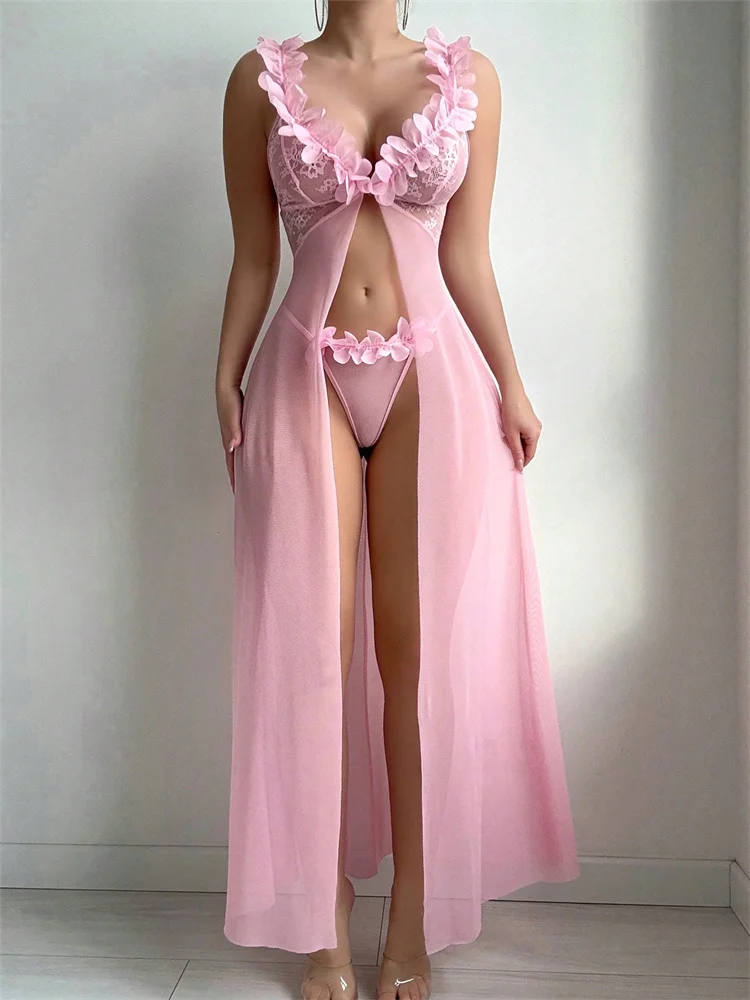 Pink Floral Lace See Through N - đánh giá và giá Summer Clothing Sale