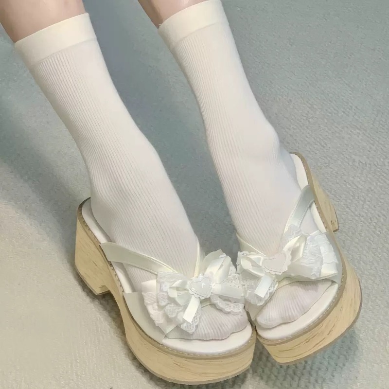 Sweet Bow Wood Grain Thick Bot - đánh giá và giá Summer Clothing Sale