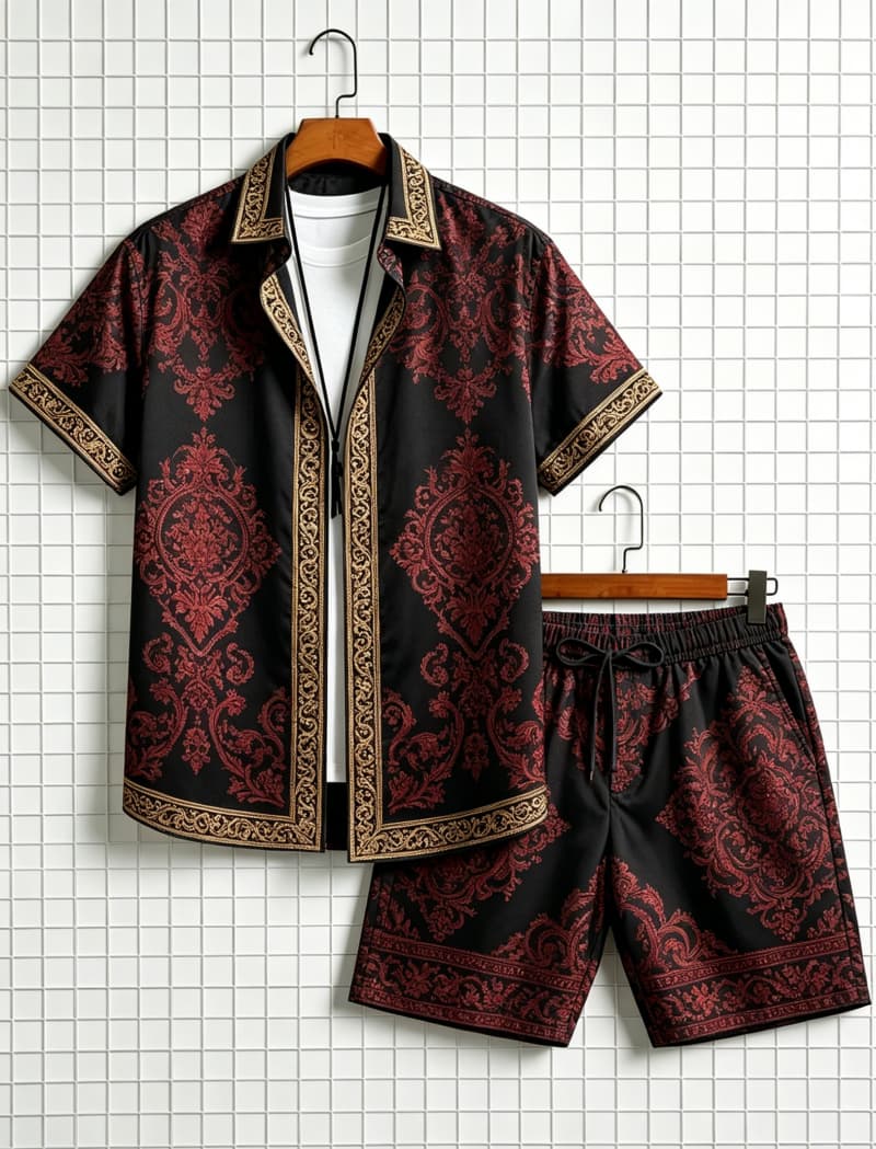 Men's ethnic border printed sh - đánh giá và giá Summer Clothing Trend