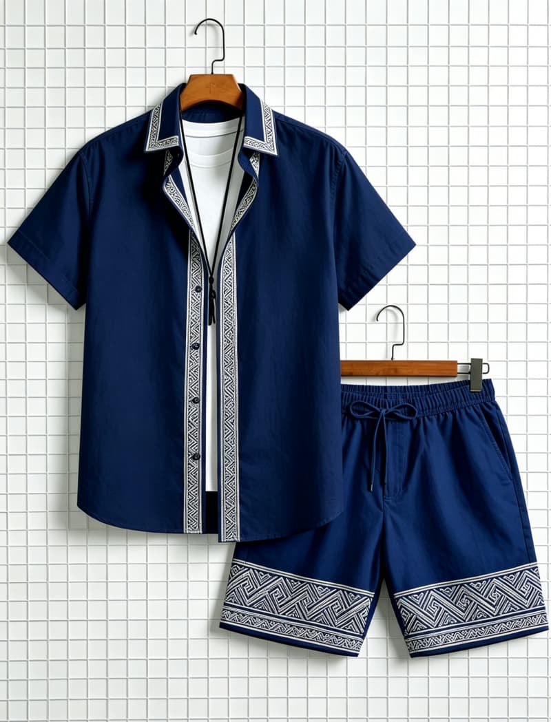 Men's ethnic border printed sh - đánh giá và giá Summer Clothing Trend