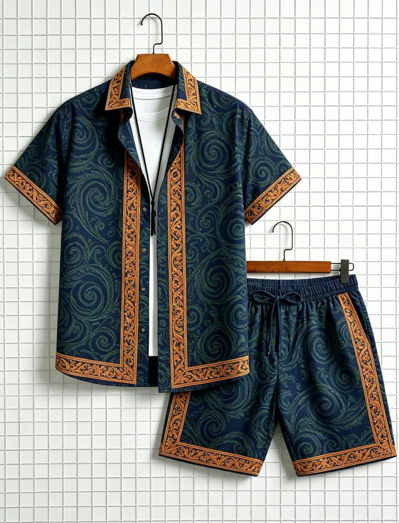 Men's ethnic border printed sh - đánh giá và giá Summer Clothing Trend