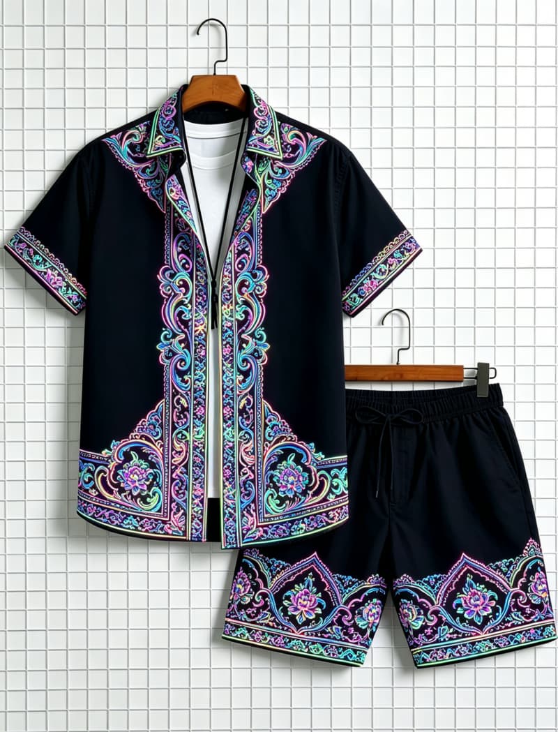 Men's ethnic border printed sh - đánh giá và giá Summer Clothing Trend