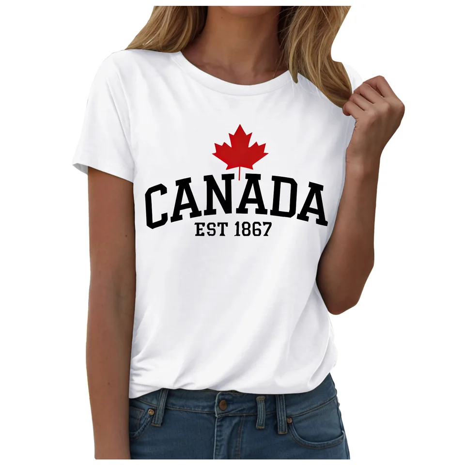 Maple Leaf Flag T-Shirt For Wo - đánh giá và giá Summer Clothing Women Canada