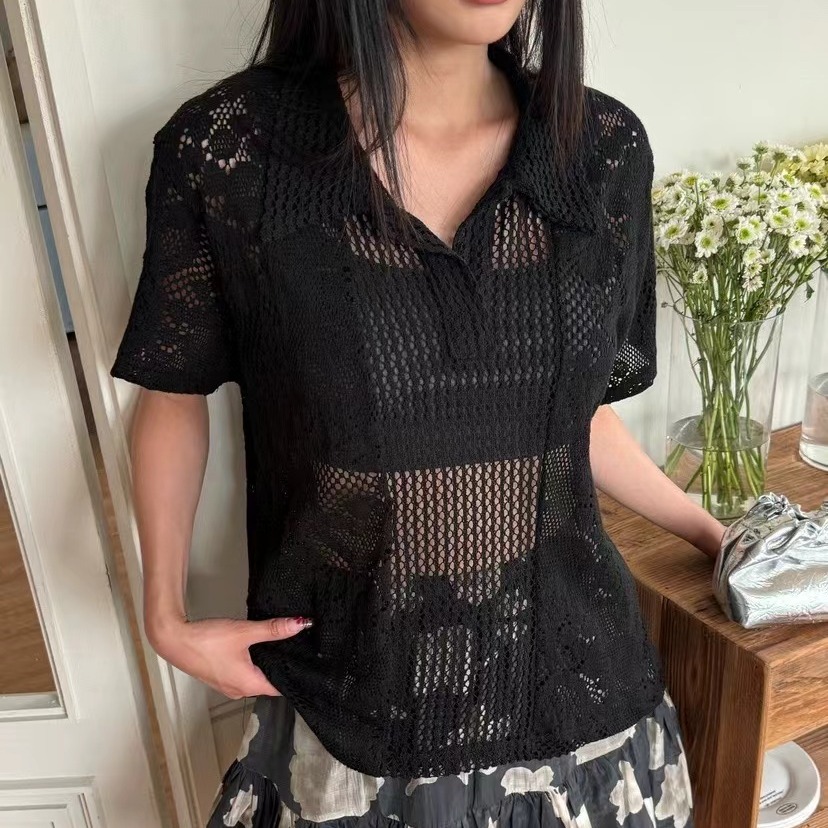 Retro  Collar Lace Shirt Women - đánh giá và giá Summer Clothing Online Shopping