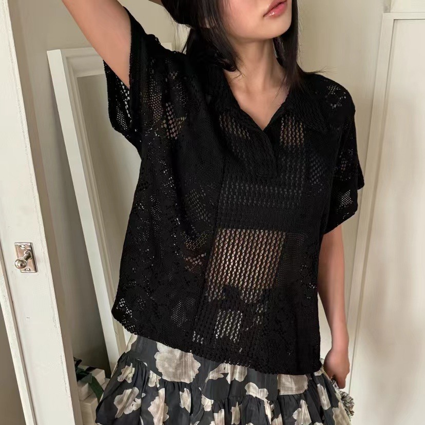 Retro  Collar Lace Shirt Women - đánh giá và giá Summer Clothing Online Shopping
