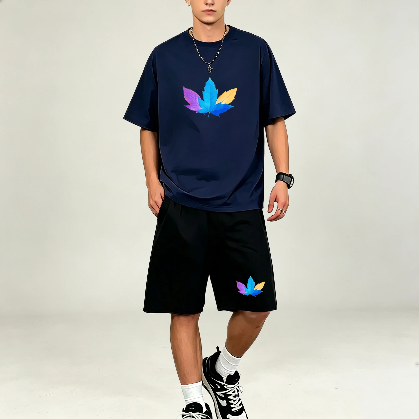 Summer Three Color Leaf Patter - đánh giá và giá Summer Clothing For Young Men