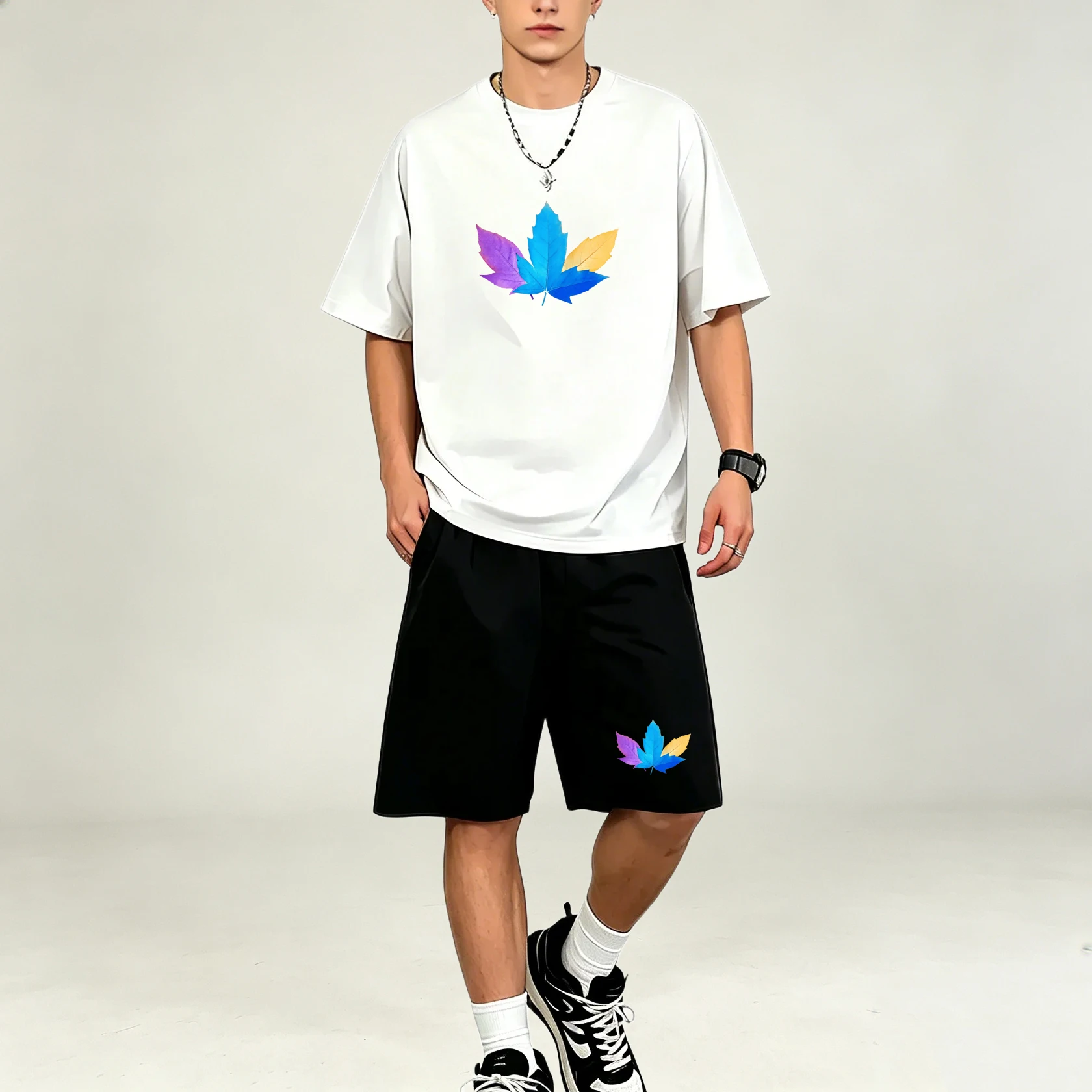 Summer Three Color Leaf Patter - đánh giá và giá Summer Clothing For Young Men