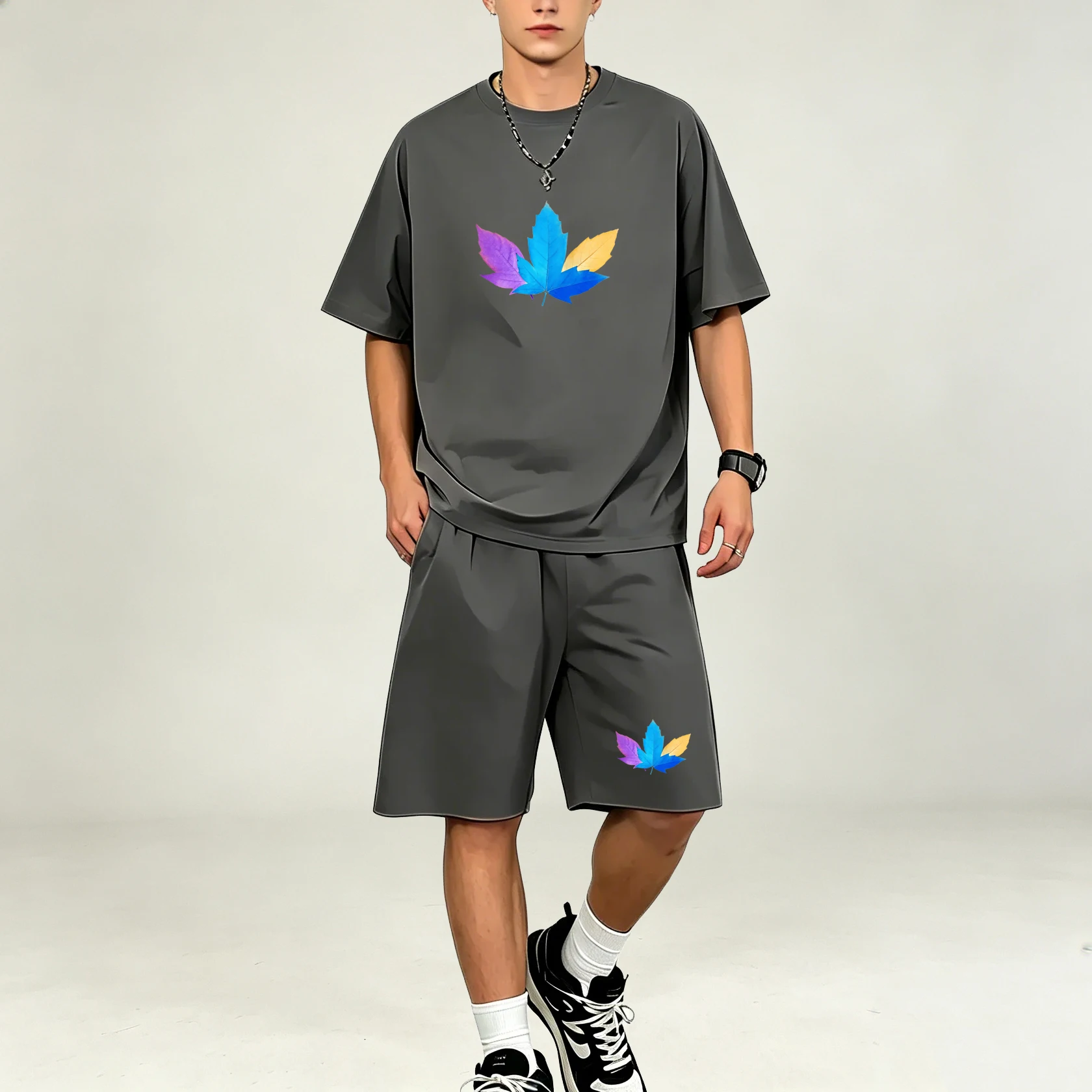 Summer Three Color Leaf Patter - đánh giá và giá Summer Clothing For Young Men