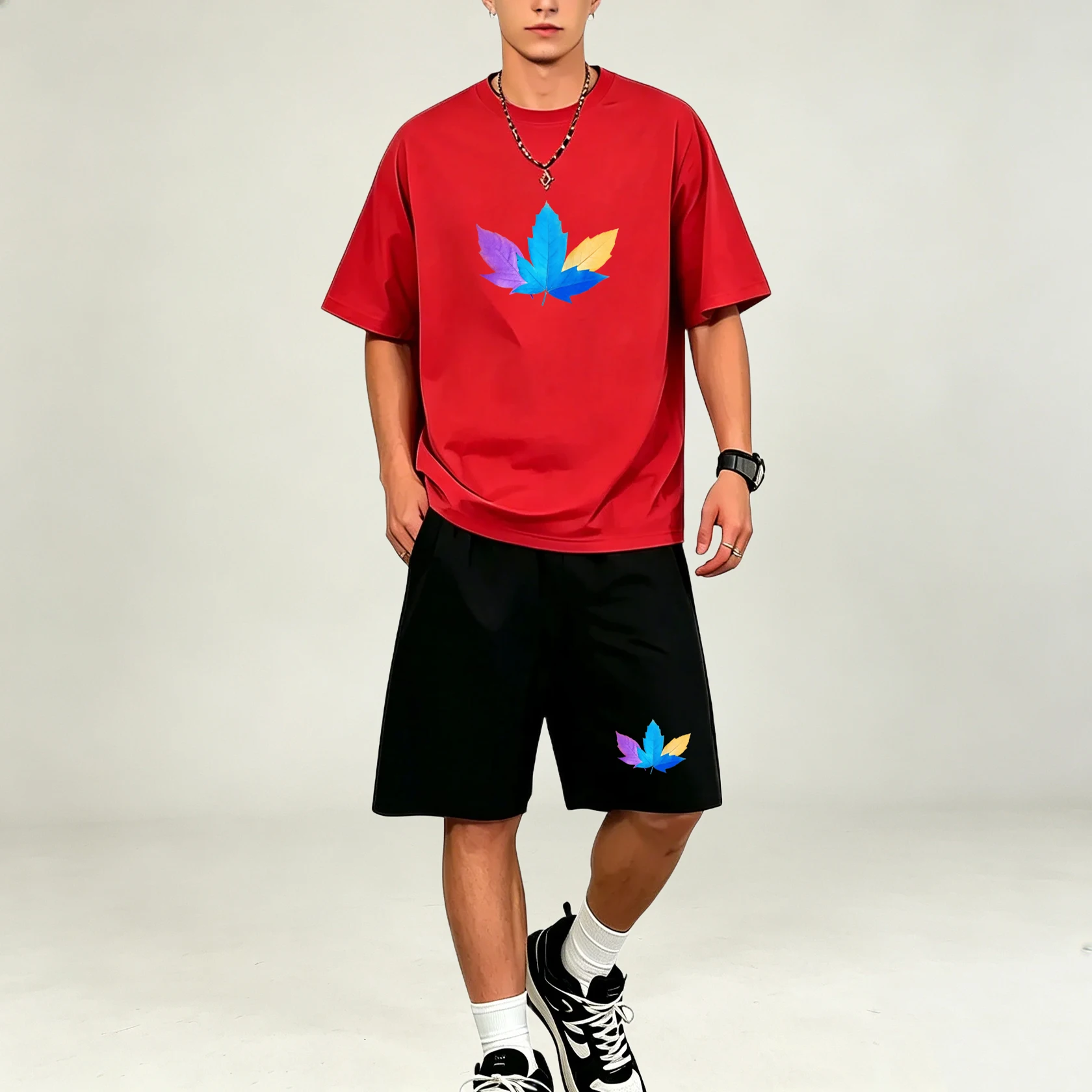 Summer Three Color Leaf Patter - đánh giá và giá Summer Clothing For Young Men